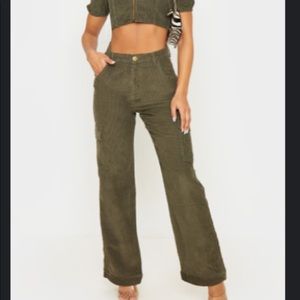 Corduroy wide leg cargo pants